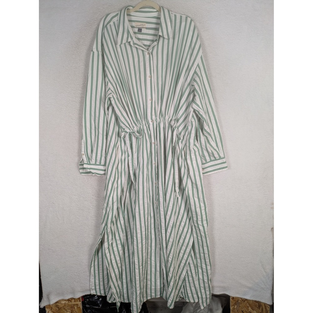 Universal Thread Shirt Dress Women's XL Green White Striped Maxi Pockets